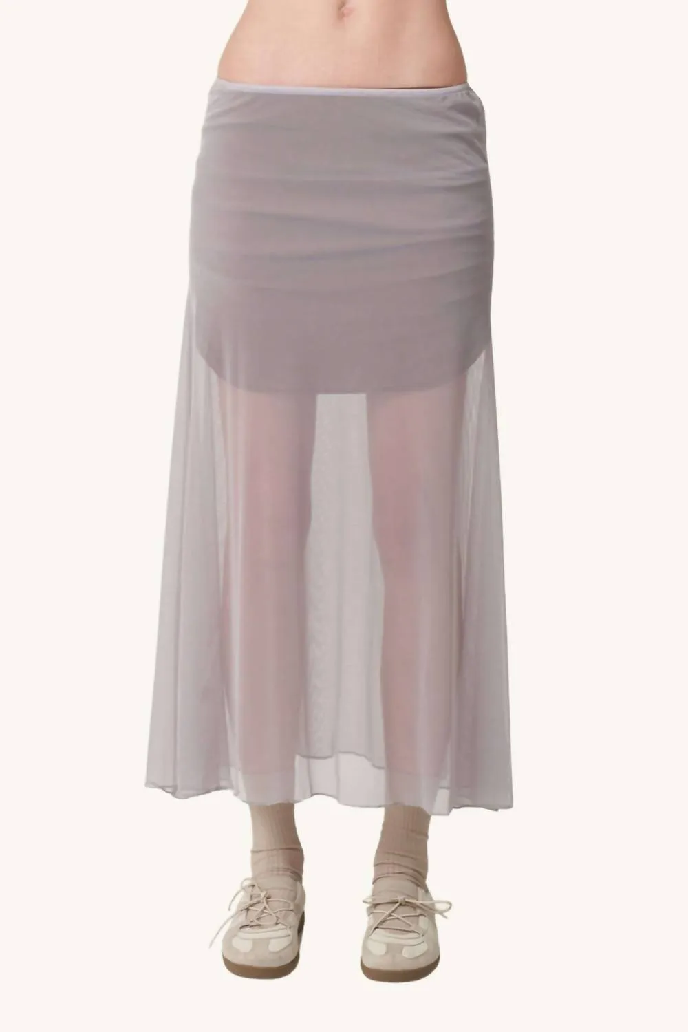 2-Way Mesh Midi Skirt In Mirage Gray