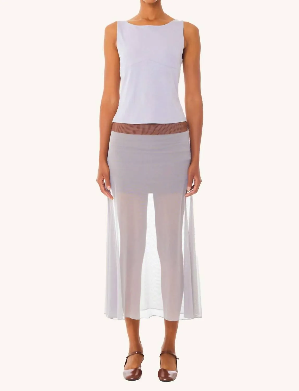 2-Way Mesh Midi Skirt In Mirage Gray