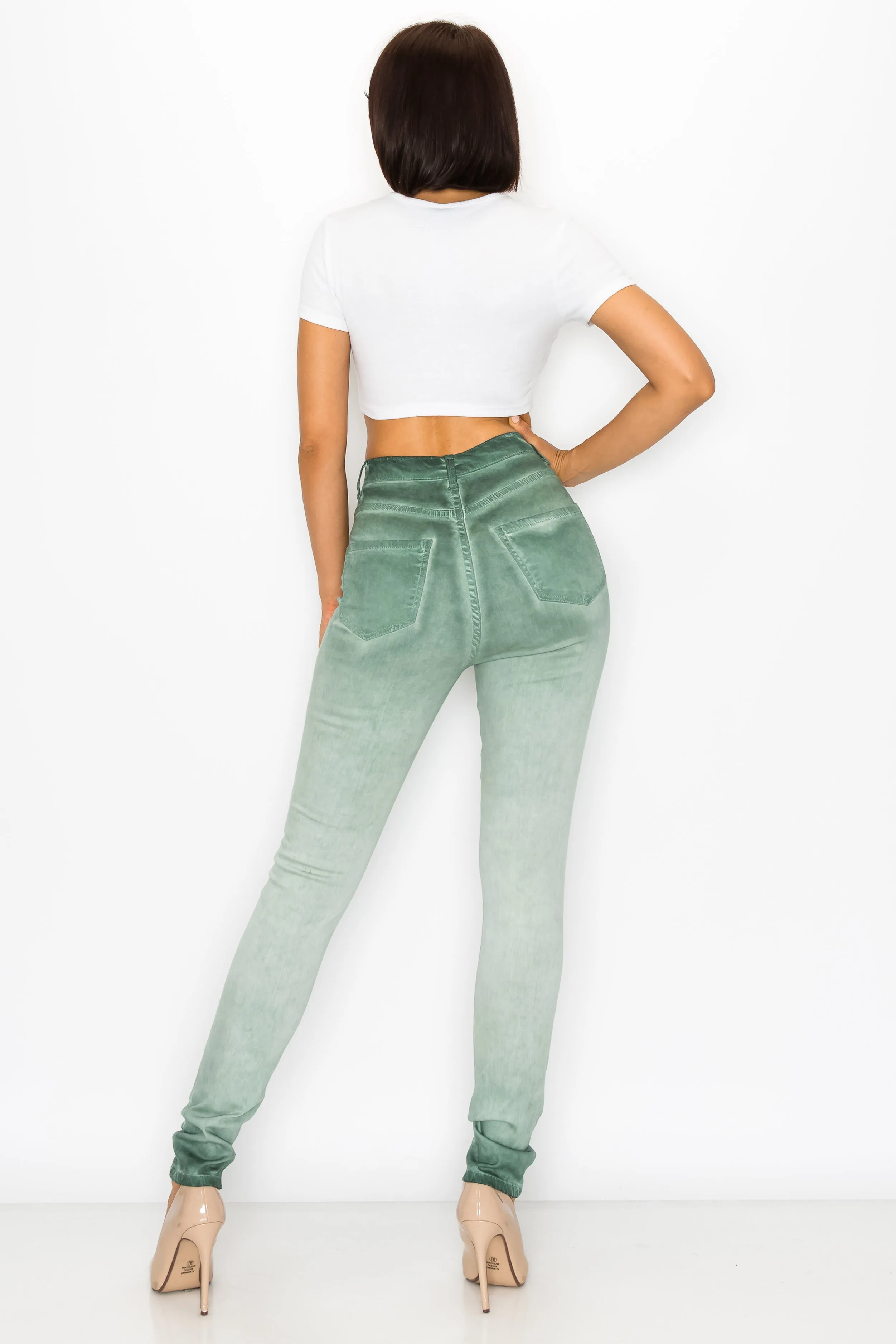 40451 Women's High Rise Oil Dye Skinny Colored Stretch Jeans