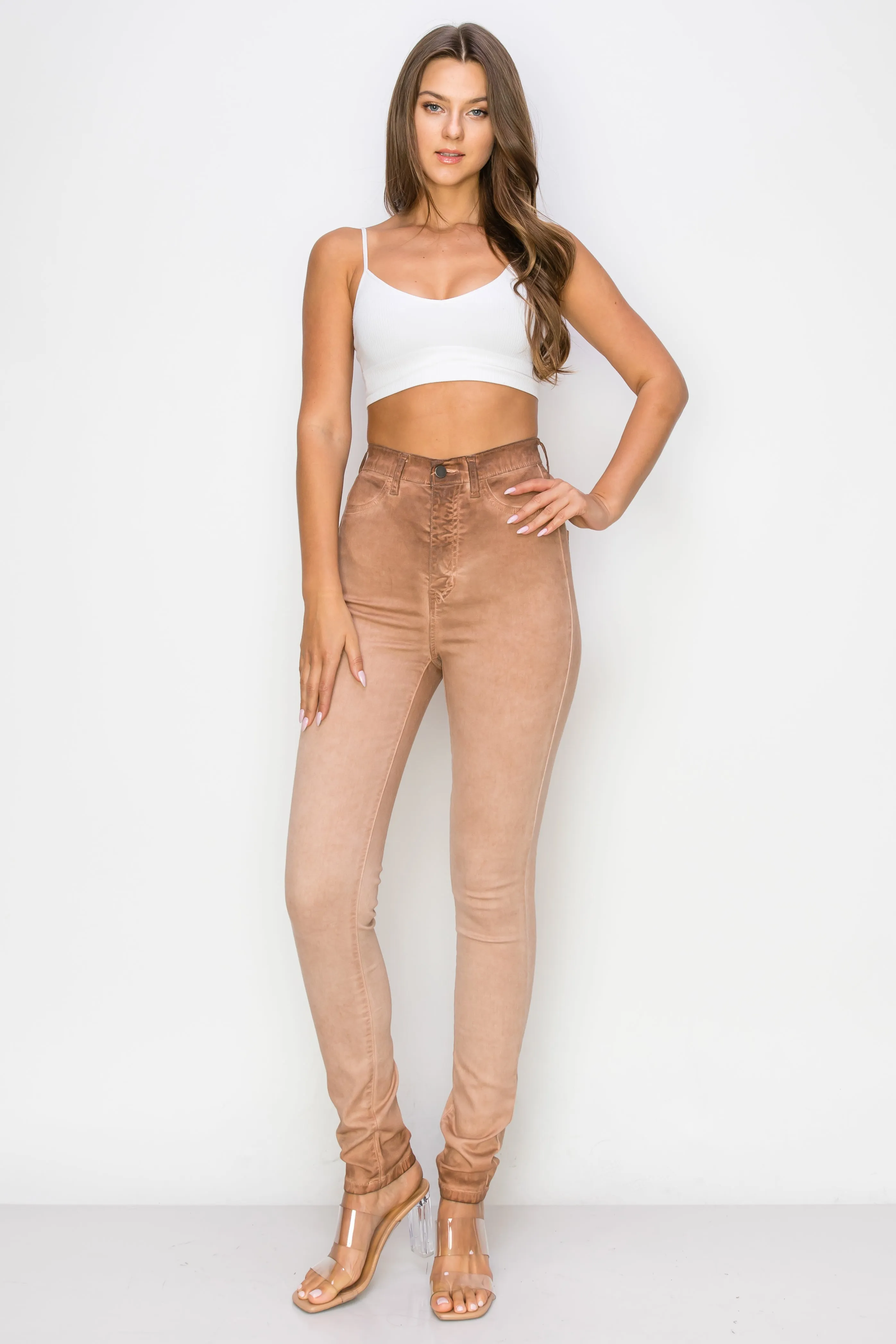 40451 Women's High Rise Oil Dye Skinny Colored Stretch Jeans