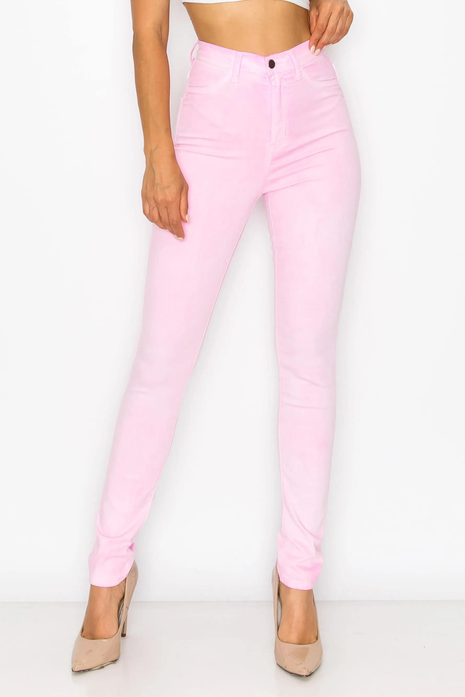 40451 Women's High Rise Oil Dye Skinny Colored Stretch Jeans