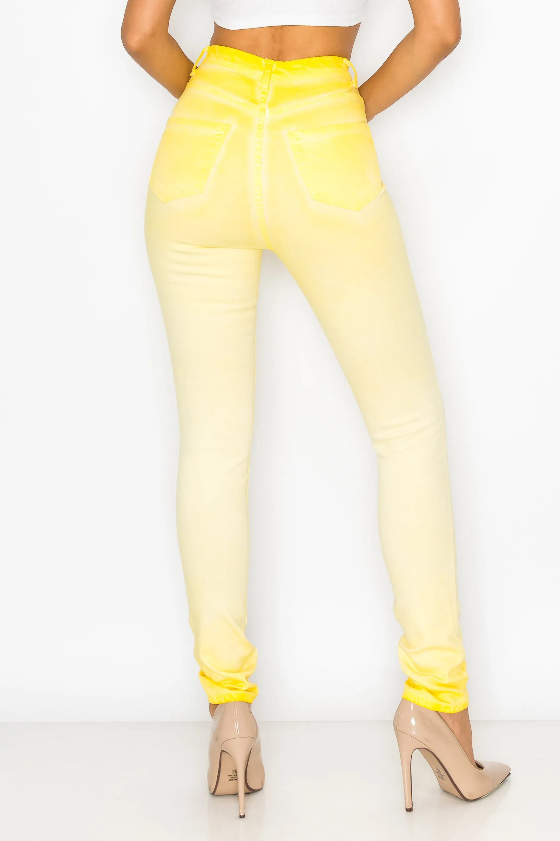 40451 Women's High Rise Oil Dye Skinny Colored Stretch Jeans