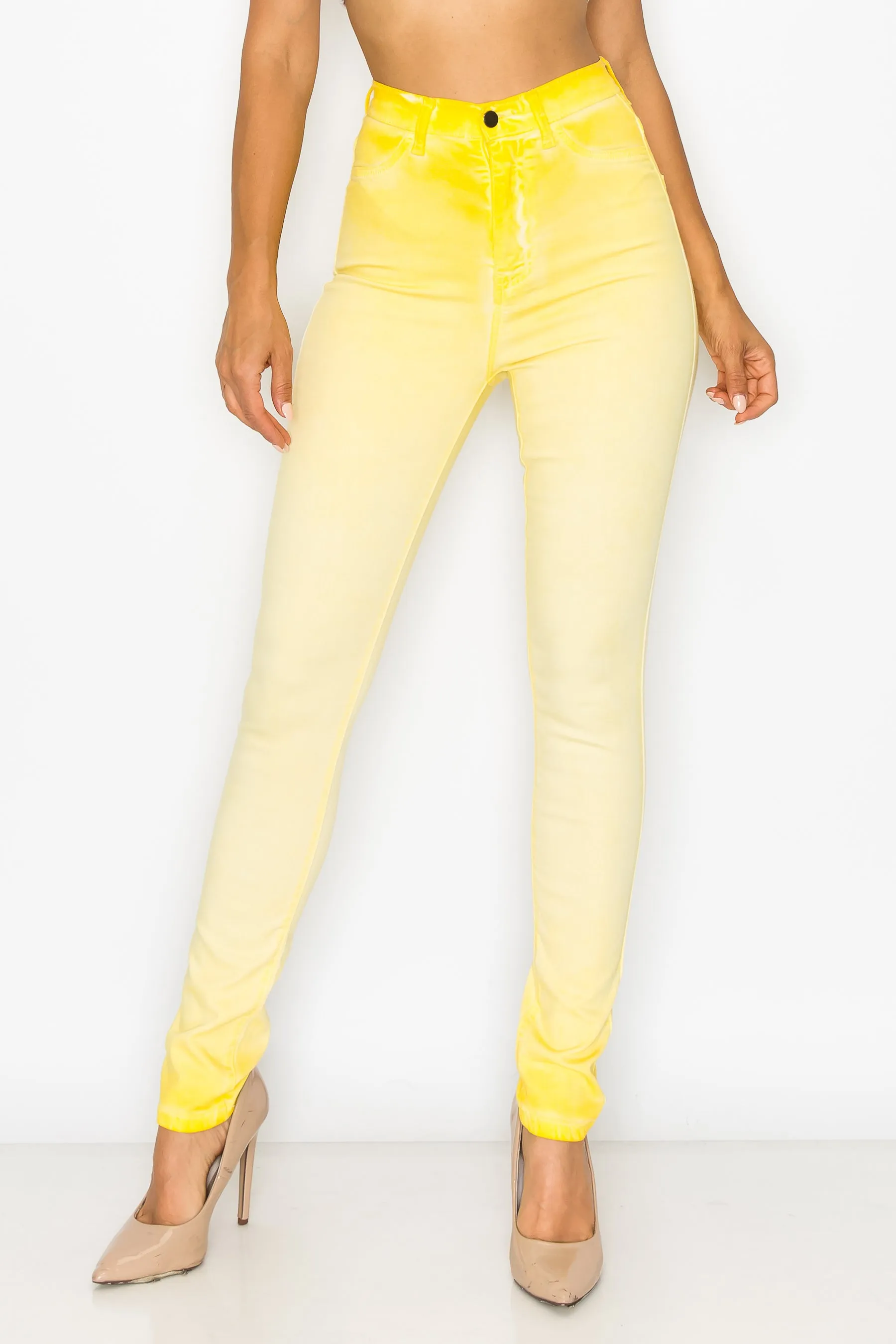 40451 Women's High Rise Oil Dye Skinny Colored Stretch Jeans