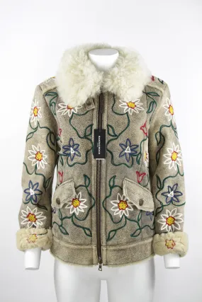 70s style embroidered shearling jacket - S