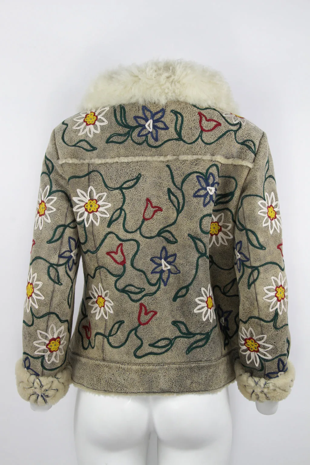 70s style embroidered shearling jacket - S
