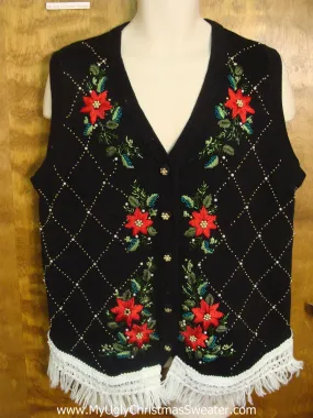 Argyle and Poinsettias Funny Christmas Sweater Vest