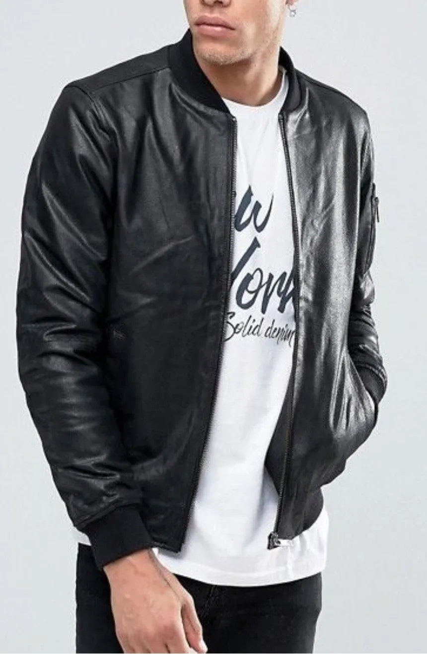 Atero Mens Motorcycle Black Bomber Leather Jacket Men