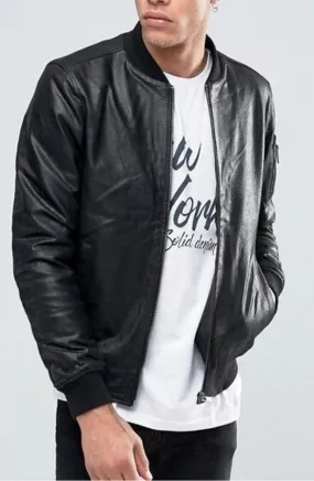 Atero Mens Motorcycle Black Bomber Leather Jacket Men