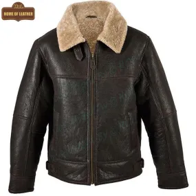 B011 RAF Aviator Brown Real Shearling Fur Cockpit Men's Jacket