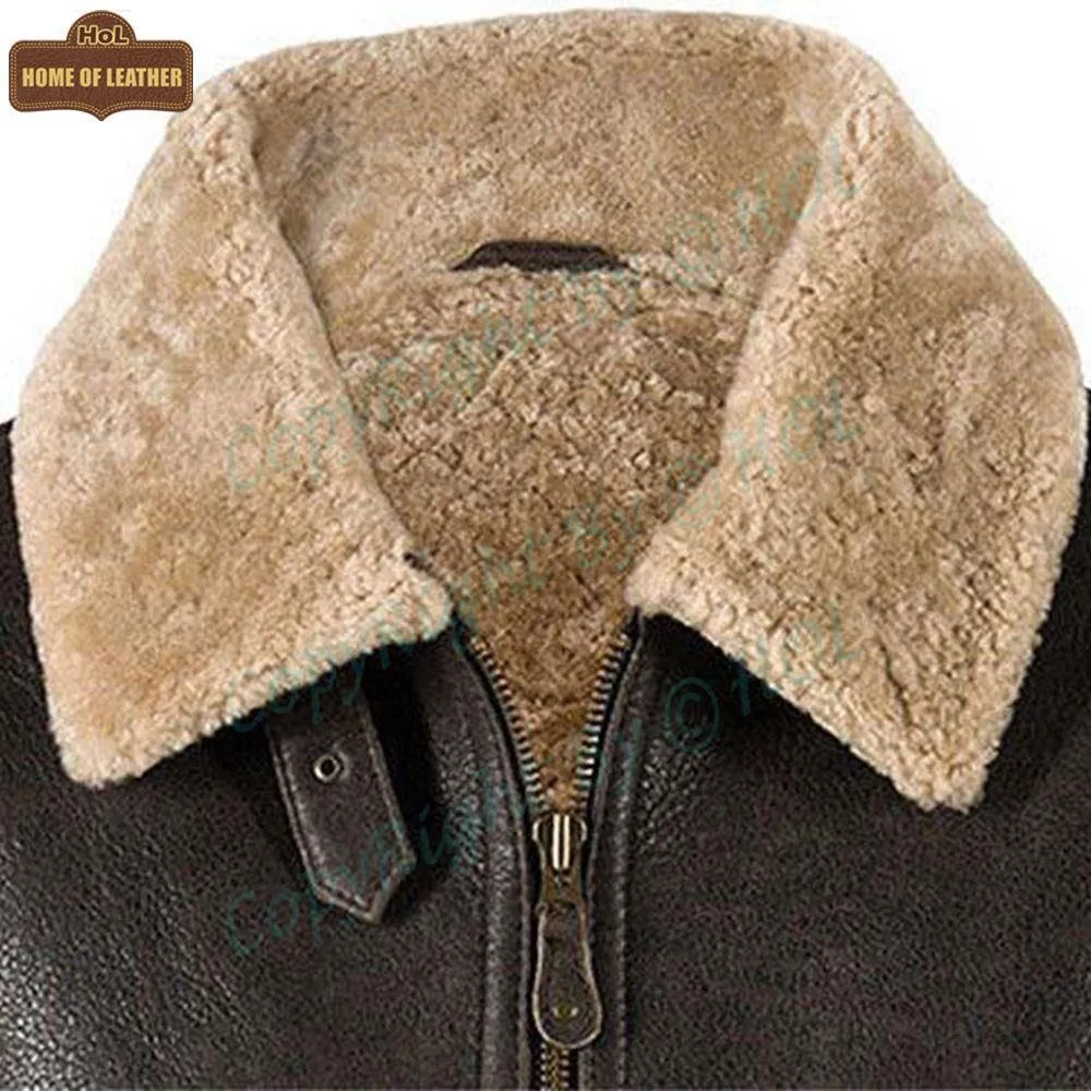 B011 RAF Aviator Brown Real Shearling Fur Cockpit Men's Jacket