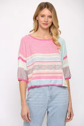 Baby Blu/Pnk Multi-Pattern Color Block Crop Sweater