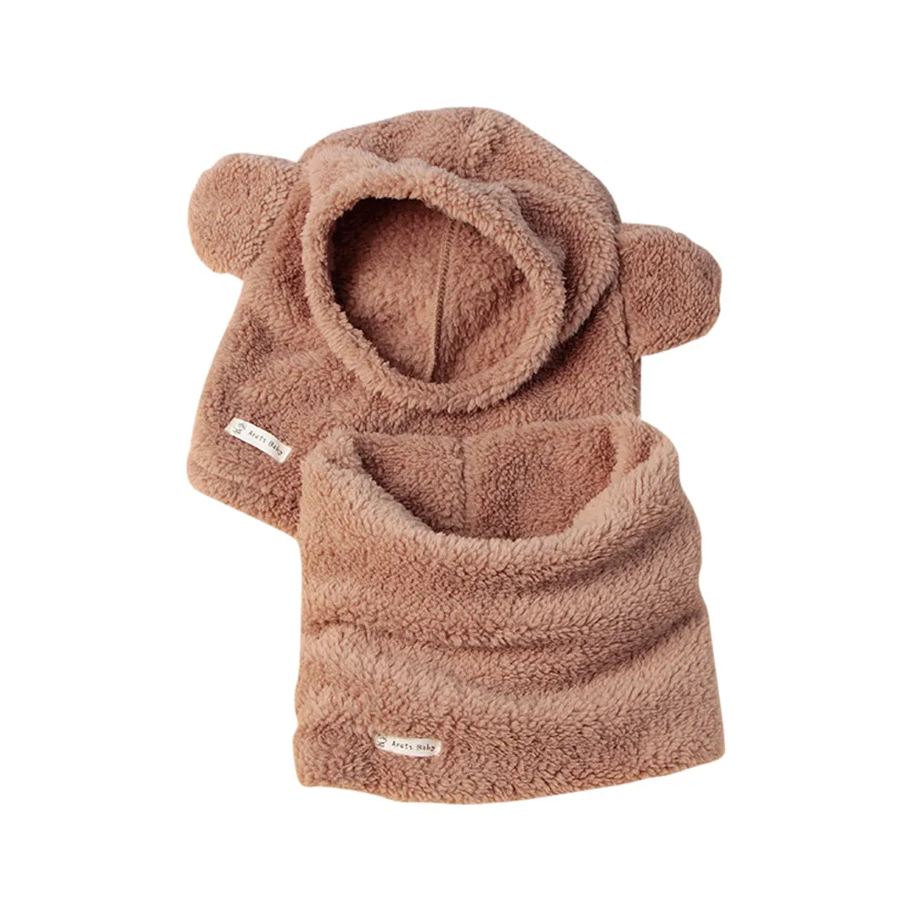 Baby Kids Teddy Bear Fleece Hat & Snood Set