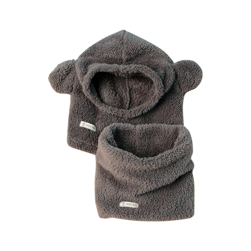 Baby Kids Teddy Bear Fleece Hat & Snood Set