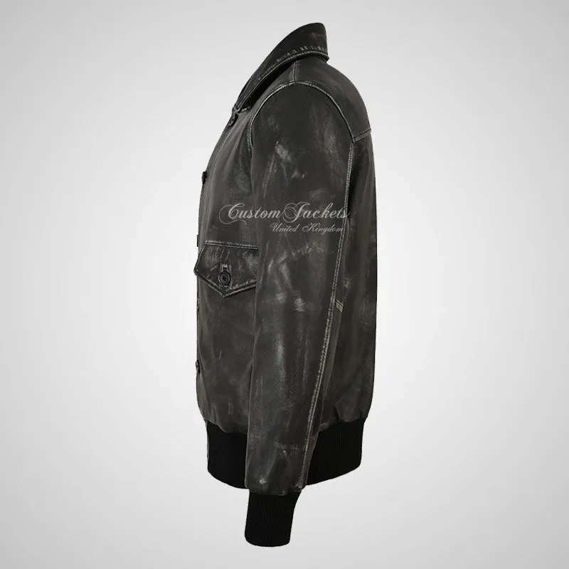 BARNSTORMER Mens Classic Bomber Leather Jacket Vintage Black