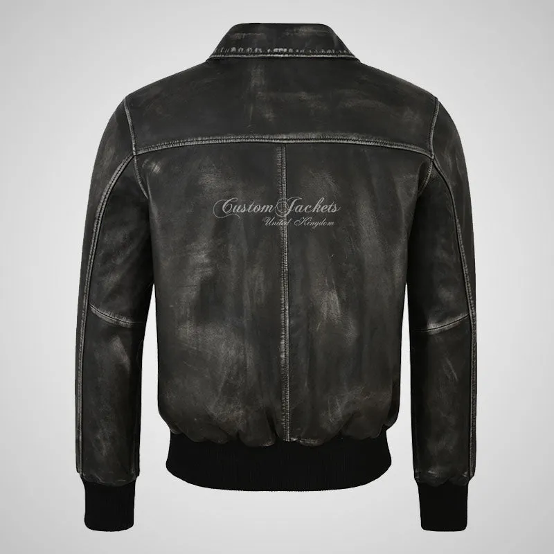 BARNSTORMER Mens Classic Bomber Leather Jacket Vintage Black