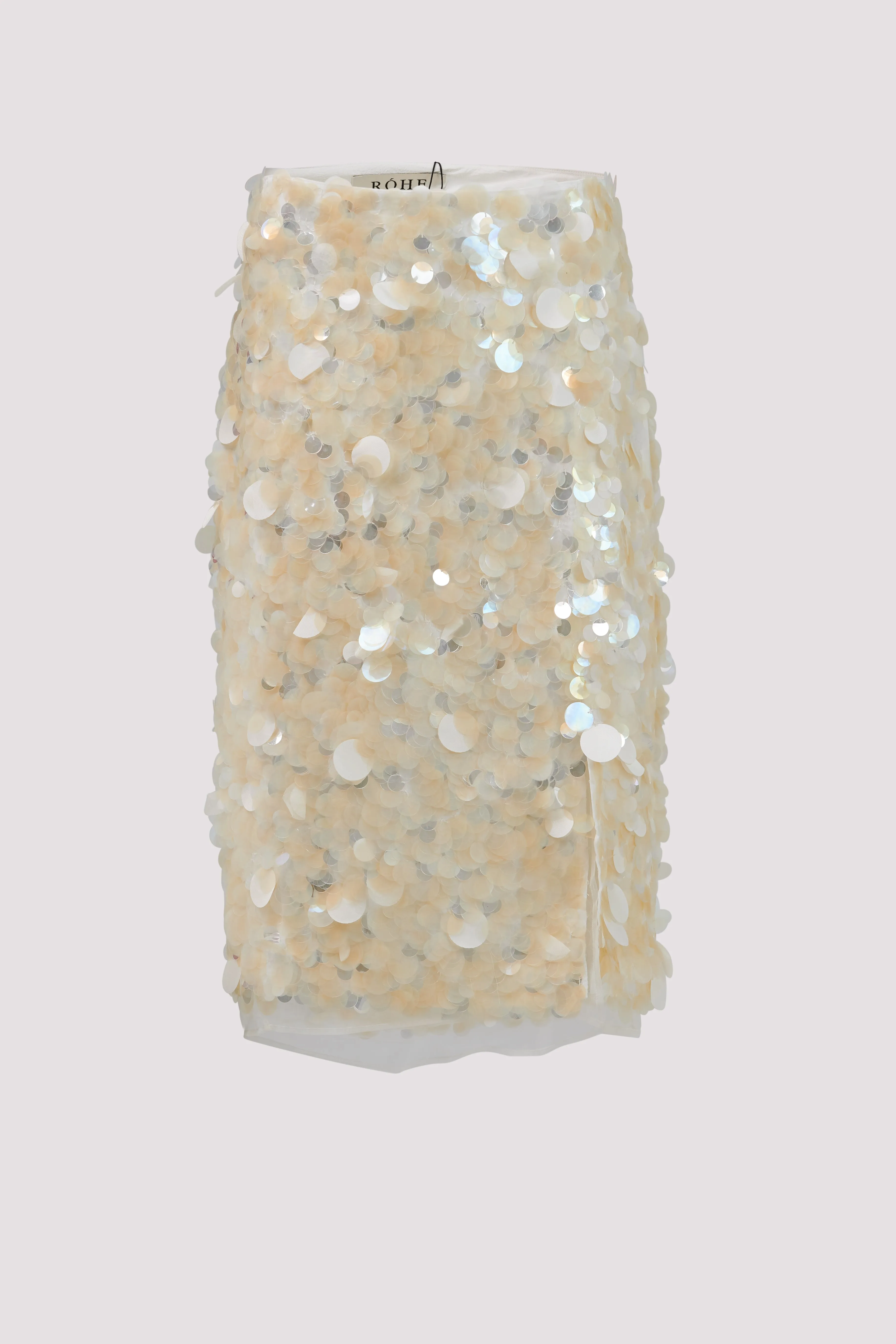 Beige Embellished Handmade Midi Skirt
