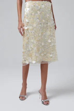 Beige Embellished Handmade Midi Skirt