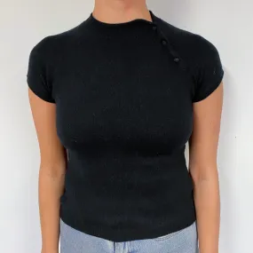 Black Buttoned Cashmere Short Sleeved Jumper Small