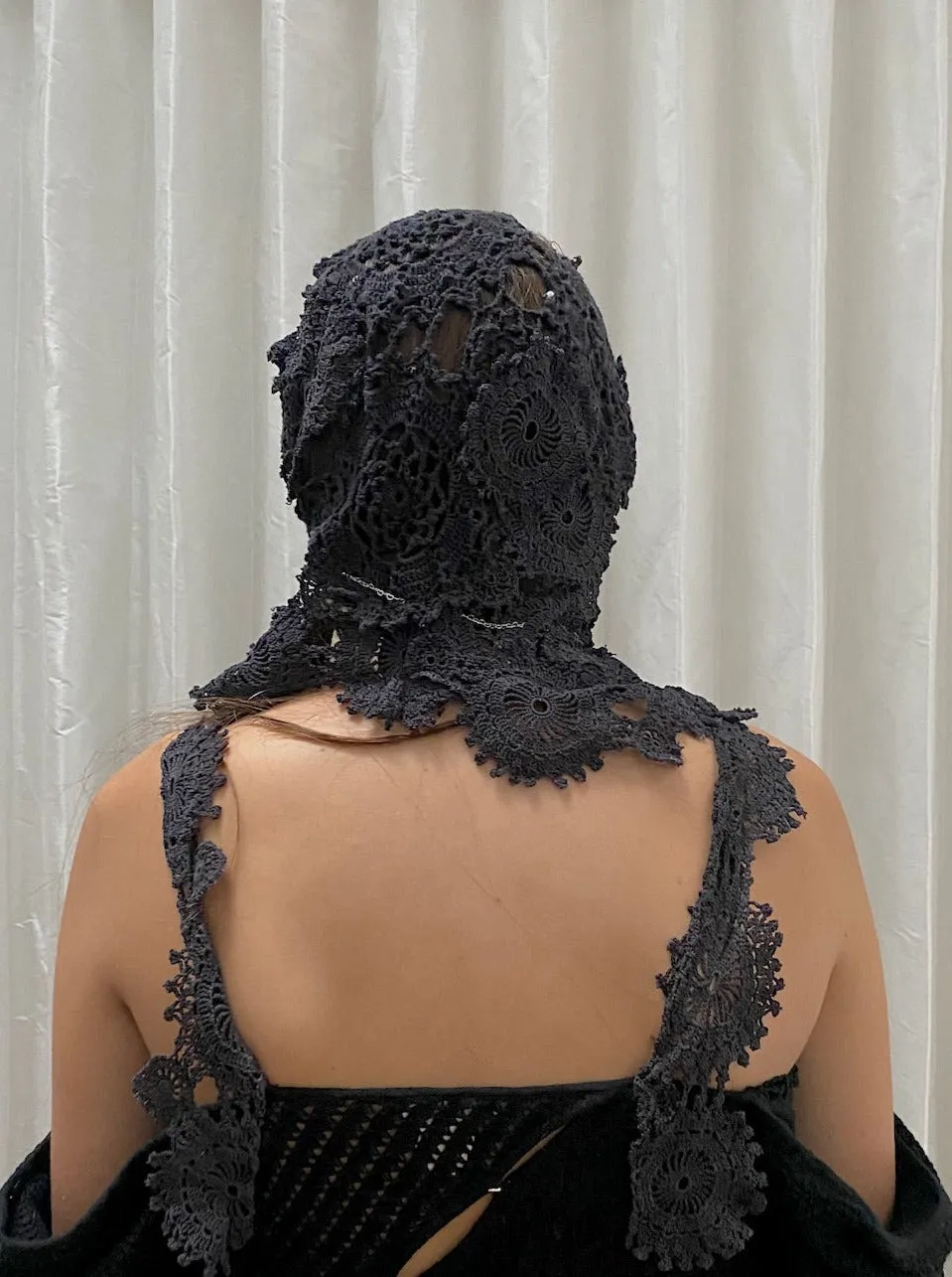Black Crochet Lace Balaclava