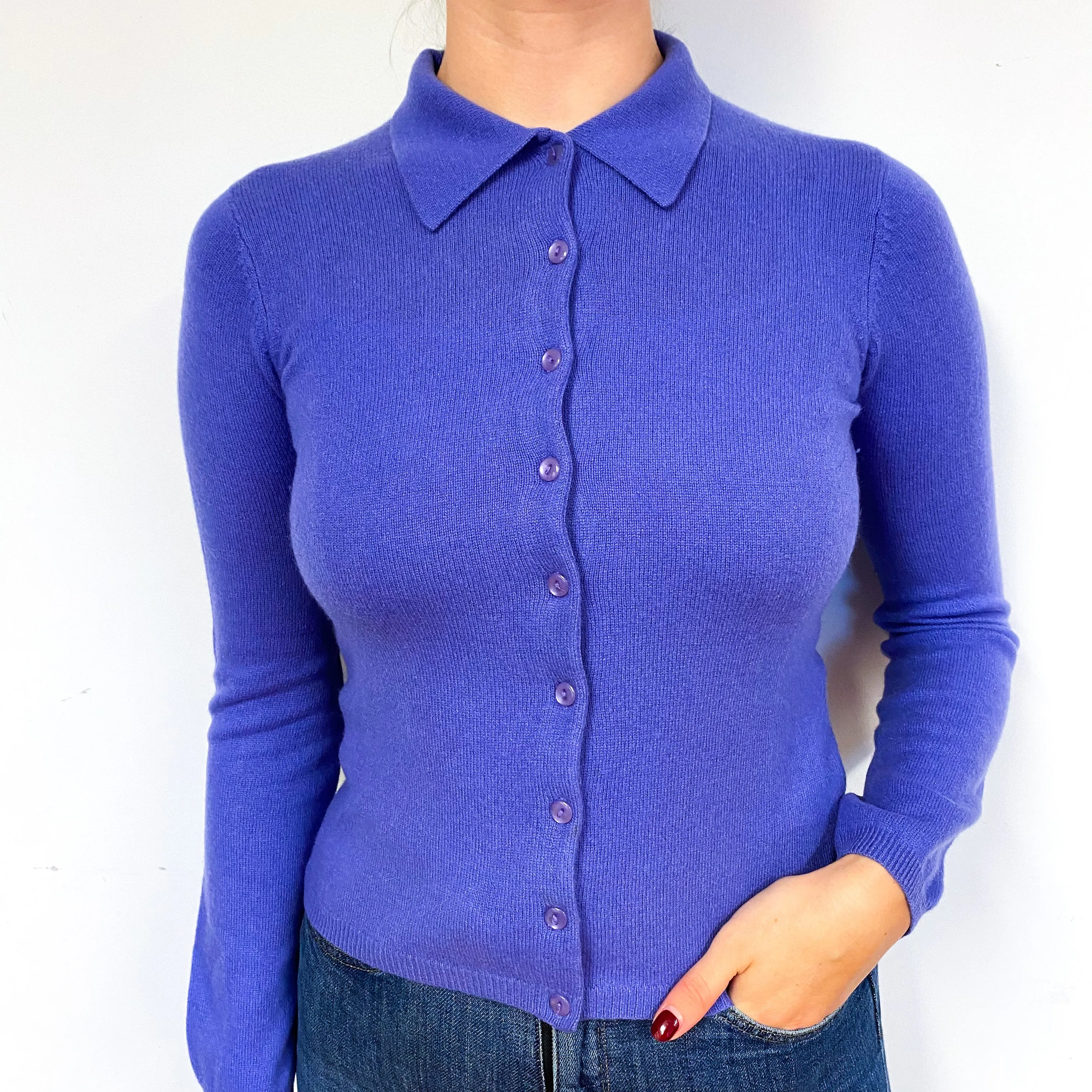 Bluebell Purple Cashmere Shirt Style Cardigan Small