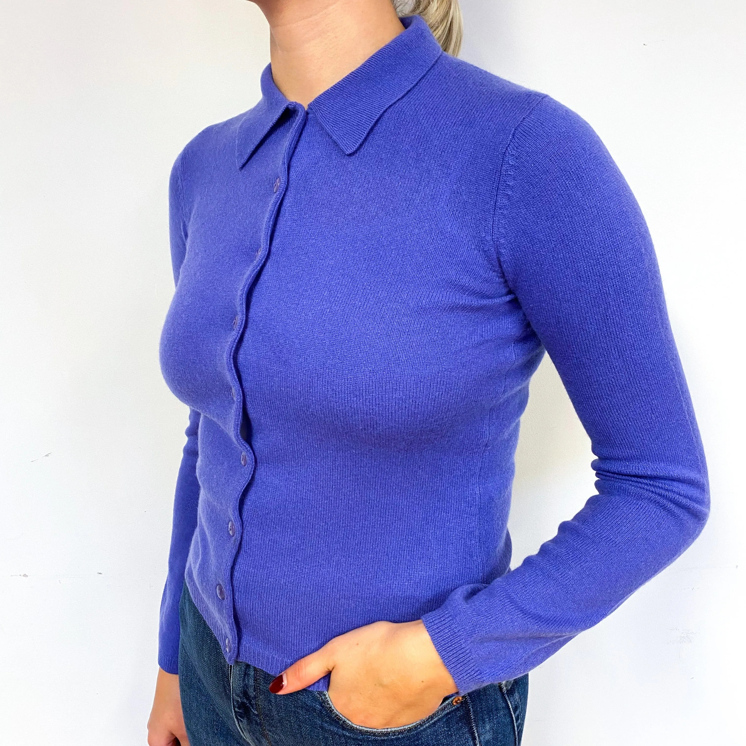 Bluebell Purple Cashmere Shirt Style Cardigan Small