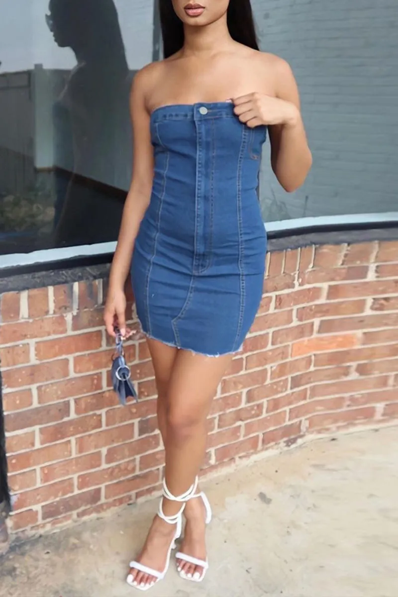 BM0160 Strapless Denim Dress