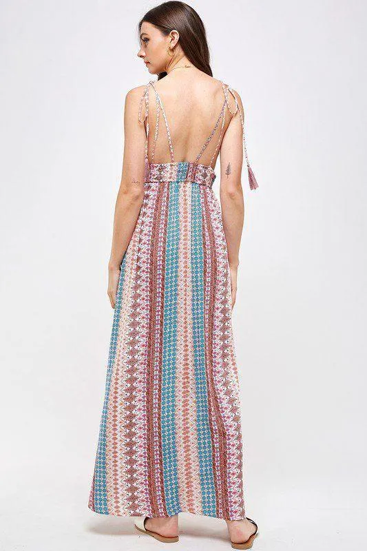 Boho Print Open Back maxi Dress