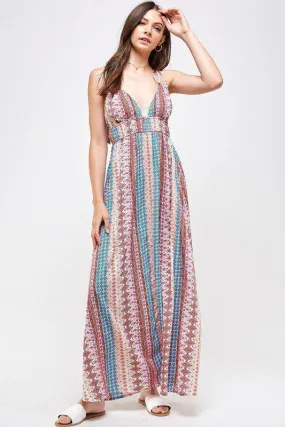 Boho Print Open Back maxi Dress