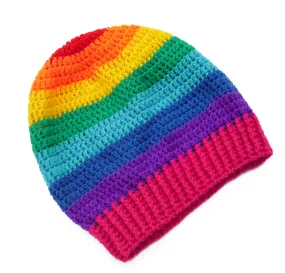 Bright Rainbow Striped Slouchy Beanie