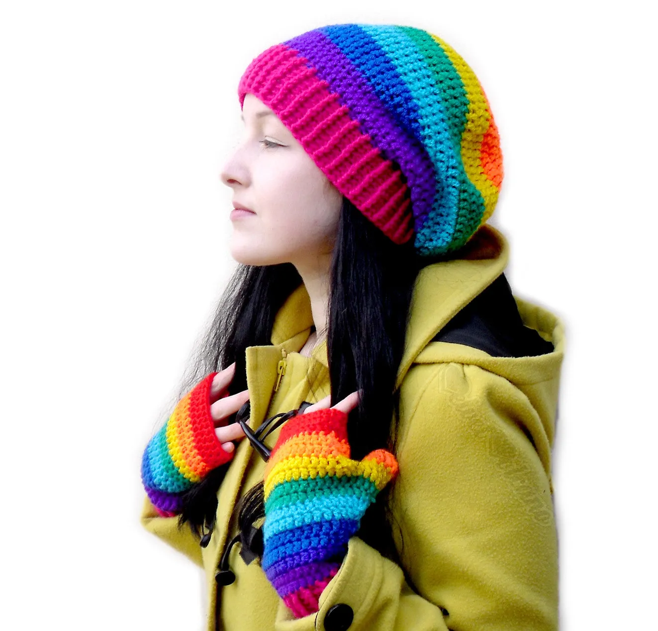 Bright Rainbow Striped Slouchy Beanie