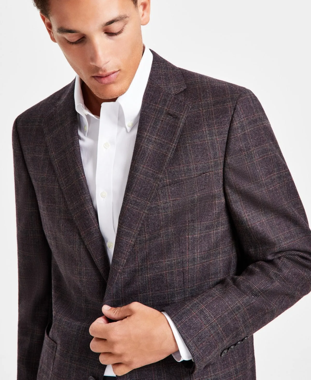 Brooks Brothers Mens Classic fit Sport Coat Blazer 48 L Brown / Burgundy Plaid