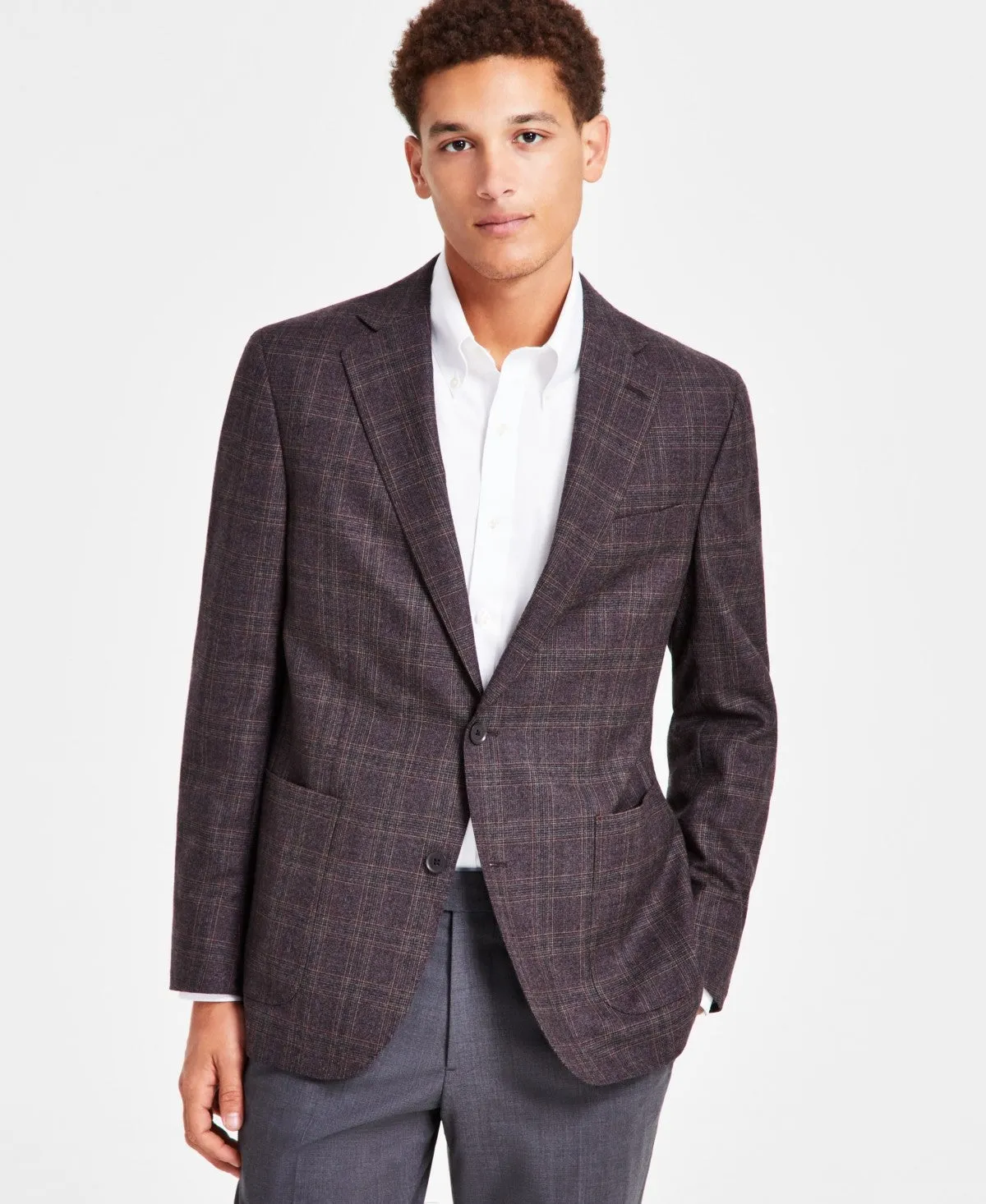 Brooks Brothers Mens Classic fit Sport Coat Blazer 48 L Brown / Burgundy Plaid