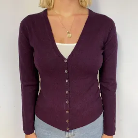 Brora Aubergine Purple Cashmere V-Neck Cardigan Small