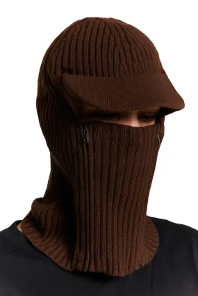 Brown Knitted Cocoon Cap Balaclava