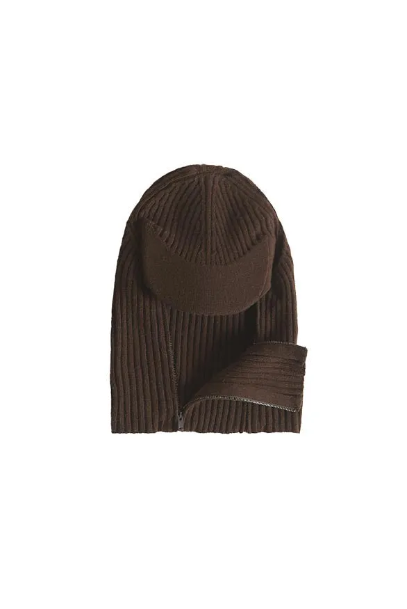 Brown Knitted Cocoon Cap Balaclava