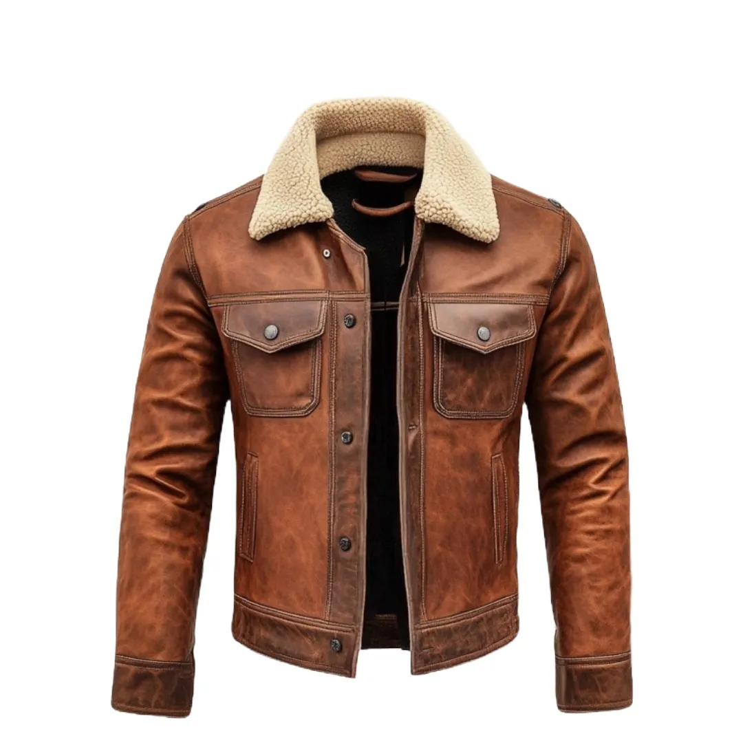 Brown Shearling Jacket - Designed with Premium Leather | El Zoro