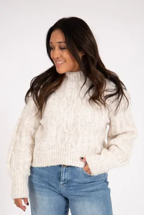 Brush Cable Knit Cropped Sweater | Oatmeal