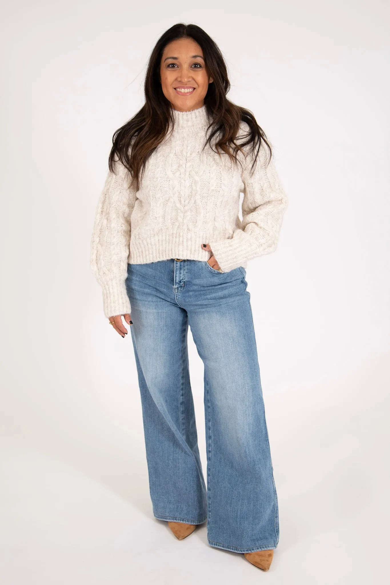 Brush Cable Knit Cropped Sweater | Oatmeal