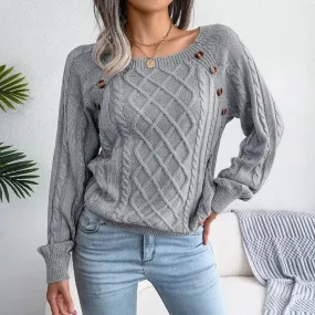 Button Decor Crochet Knit Sweater