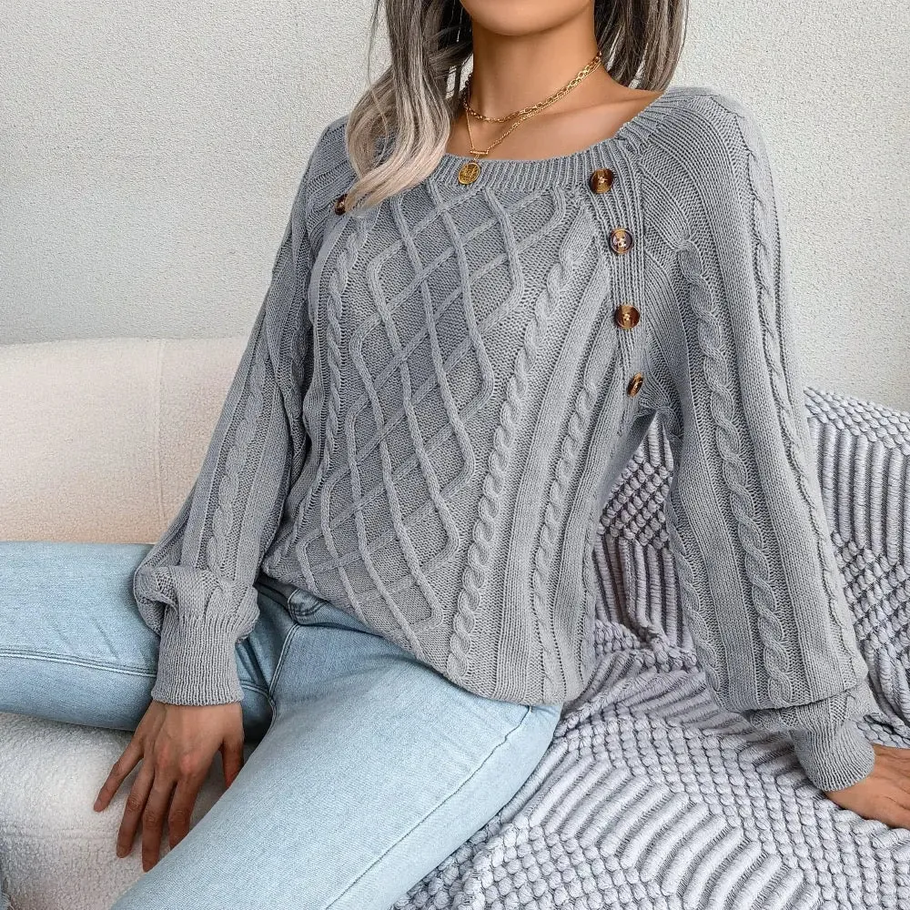 Button Decor Crochet Knit Sweater