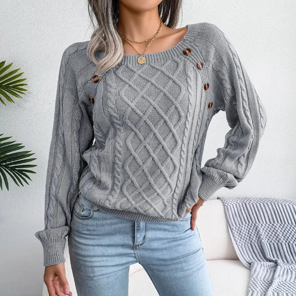 Button Decor Crochet Knit Sweater