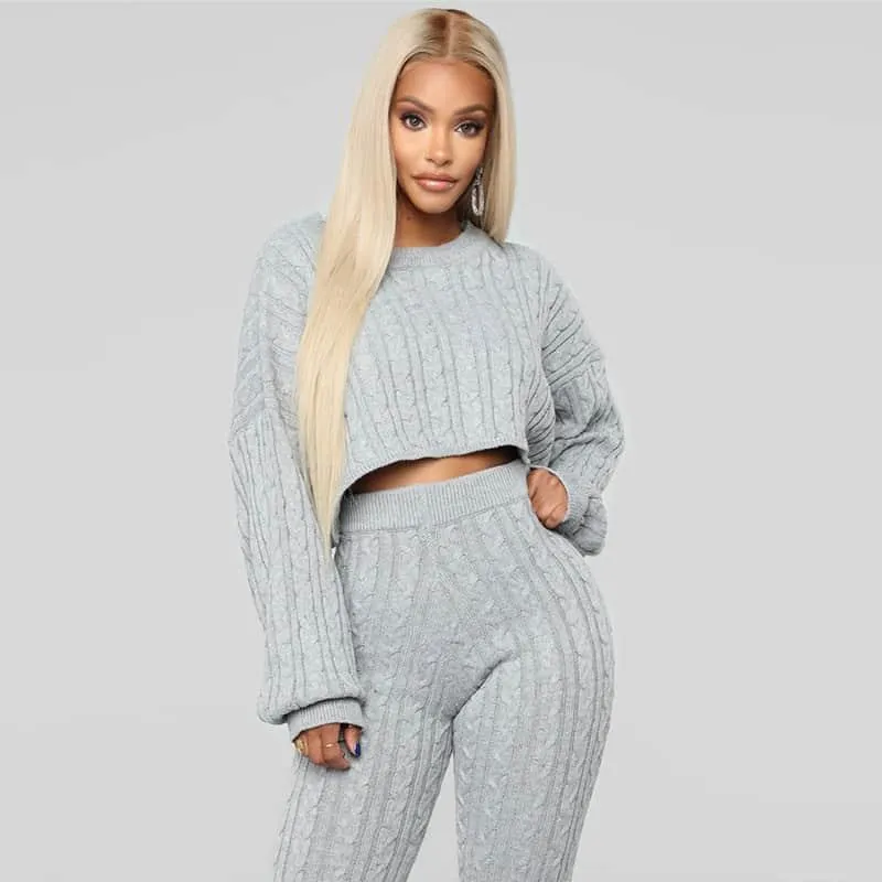 Cable Knit Crop Sweater Set