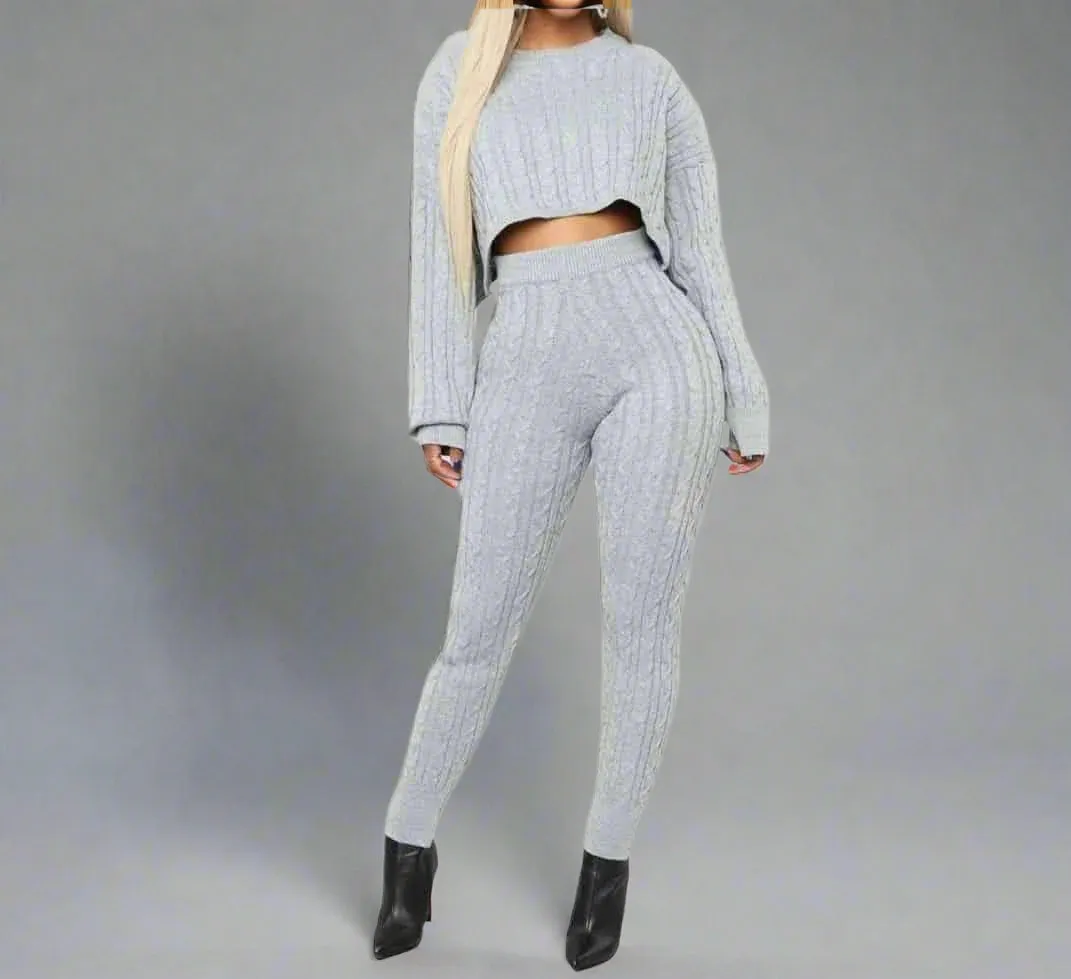 Cable Knit Crop Sweater Set