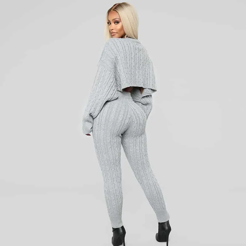Cable Knit Crop Sweater Set