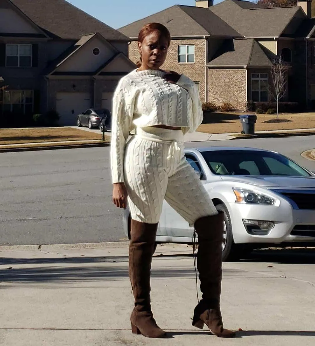 Cable Knit Crop Sweater Set