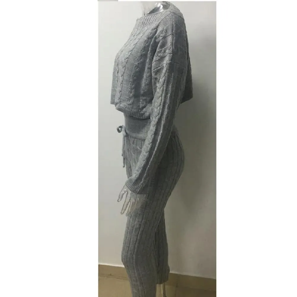 Cable Knit Crop Sweater Set