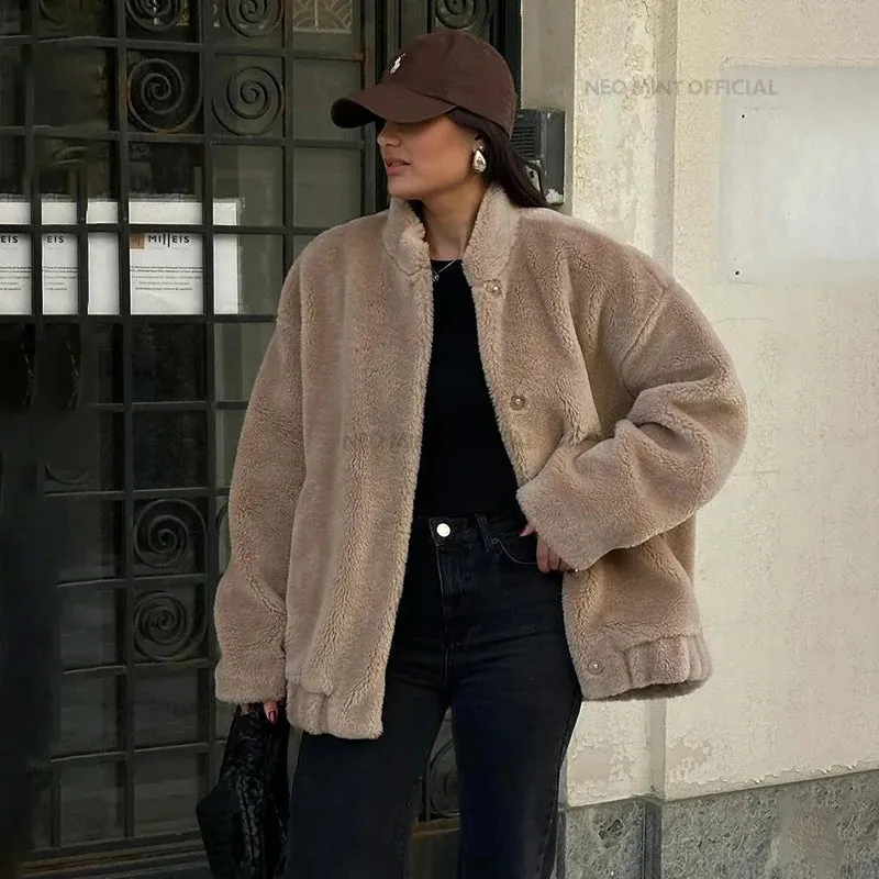 Chic Faux Teddy Bear Fur Coat