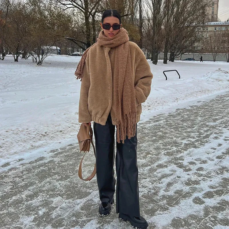 Chic Faux Teddy Bear Fur Coat