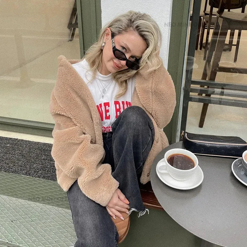 Chic Faux Teddy Bear Fur Coat