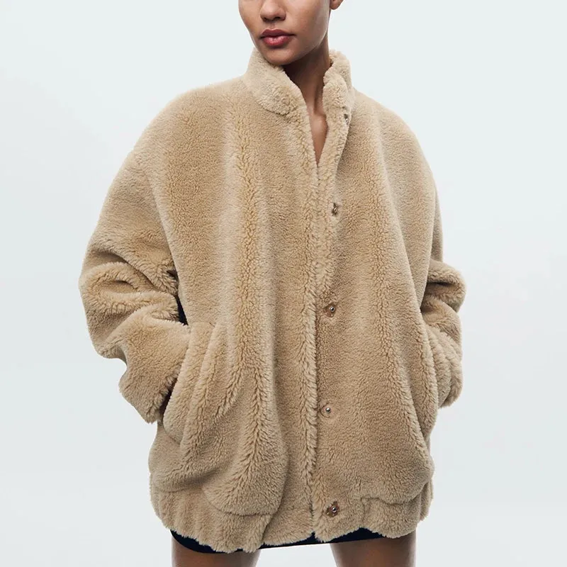 Chic Faux Teddy Bear Fur Coat